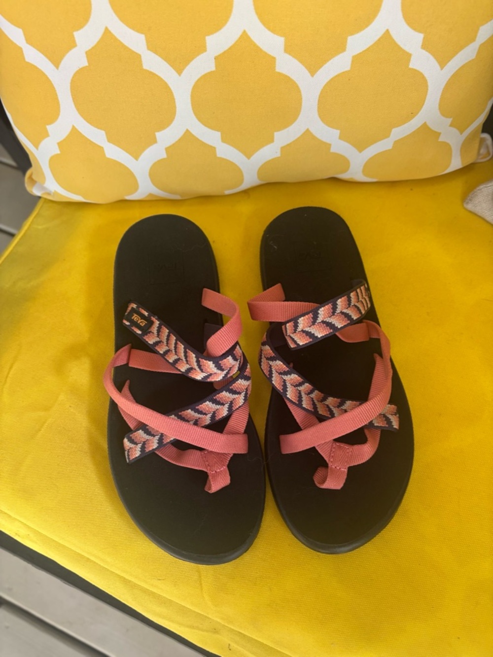 Teva Women's Coral and Black Woven Strap Sandal Slides